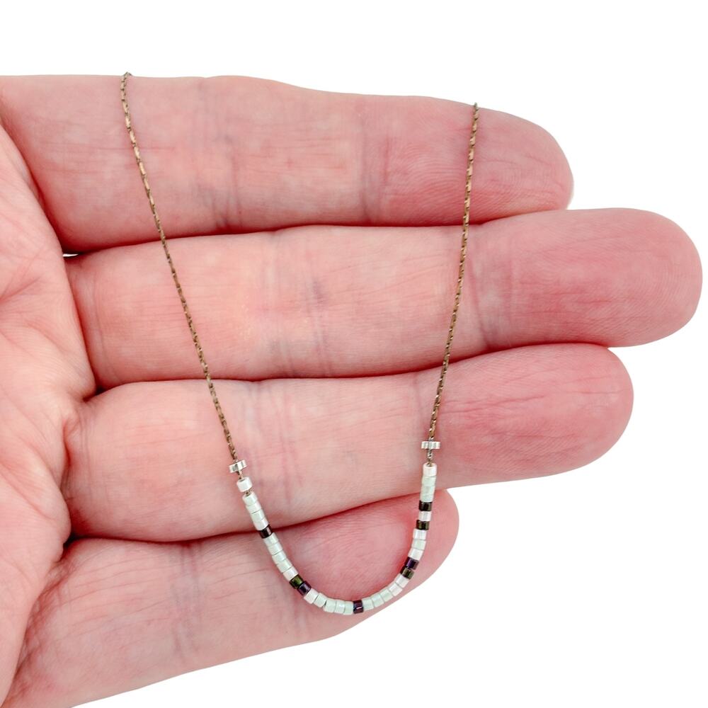 Vintage Sterling Silver 925 Glass Bead Chain Necklace 18"